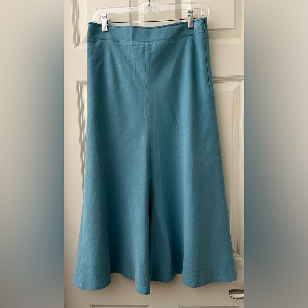 Gorgeous blue A-Line midi silk linen skirt lightweight lined Spring Summer sz 4